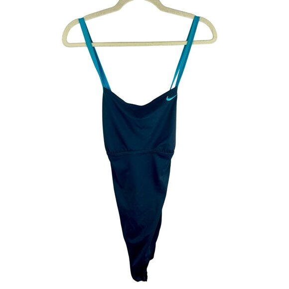 Nike One Piece Swim Suit Women XL Gray‎ Blue Turquoise Beach Vacation Active - Picture 1 of 10